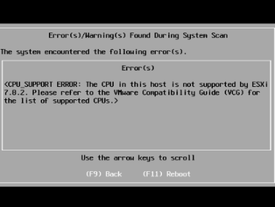 ESXi 7.0.x 安装提示：不支持此主机中的CPU